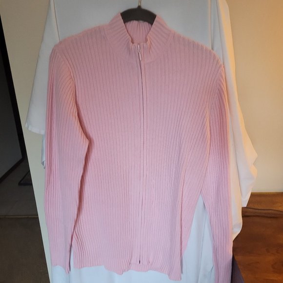 Classic Cardigan ZIppered Pink Sweater Medium (309) - Picture 1 of 4